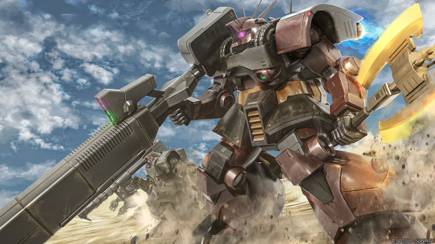 dom, acguy, and dwadge custom (gundam and 3 more) drawn by tenjin_hidetaka