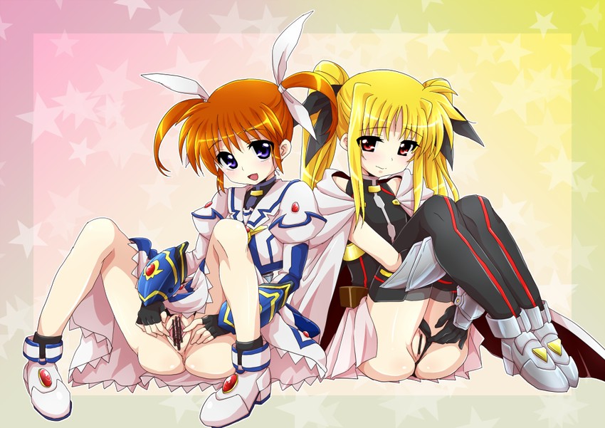 fate testarossa and takamachi nanoha (lyrical nanoha and 3 more) drawn by sattan