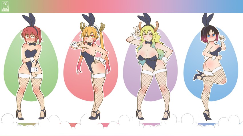 tohru, lucoa, kobayashi, and elma (kobayashi-san chi no maidragon) drawn by cheesestyx