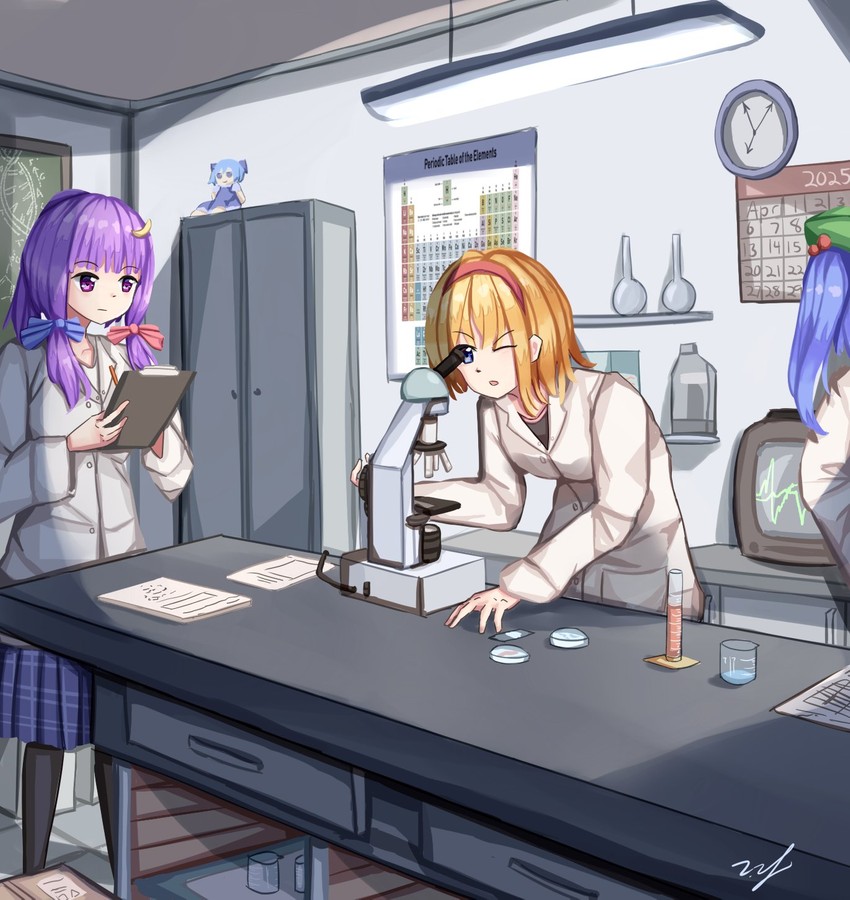 cirno, alice margatroid, patchouli knowledge, and kawashiro nitori (touhou) drawn by vanilla_flan