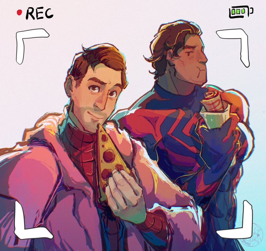 miguel o'hara, spider-man, and peter b parker (marvel and 3 more) drawn by sara_(sara67978775)