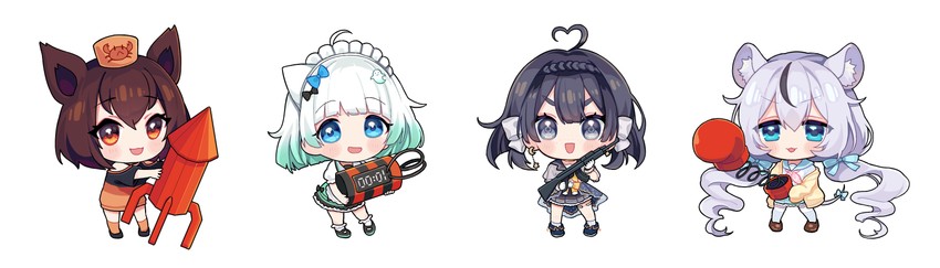 mint fantome, ryusei nova, nezumi nemurin, and kirbado (indie virtual youtuber) drawn by garan_co