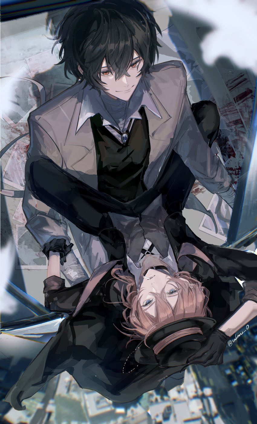 dazai osamu and nakahara chuuya (bungou stray dogs) drawn by sakura-zero