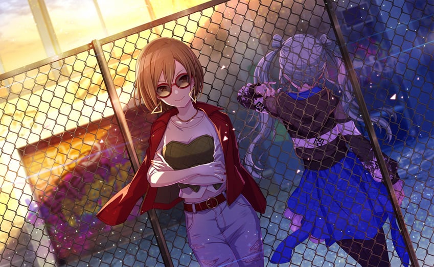 hatsune miku, meiko, vivid bad squad miku, and vivid bad squad meiko (vocaloid and 1 more) drawn by colorful_palette
