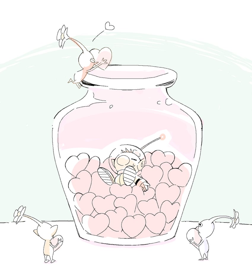 red pikmin, olimar, yellow pikmin, and blue pikmin (pikmin) drawn by chikin_(toritoritori09)