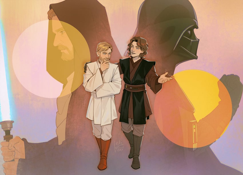 darth vader, obi-wan kenobi, and anakin skywalker (star wars) drawn by ekikeki