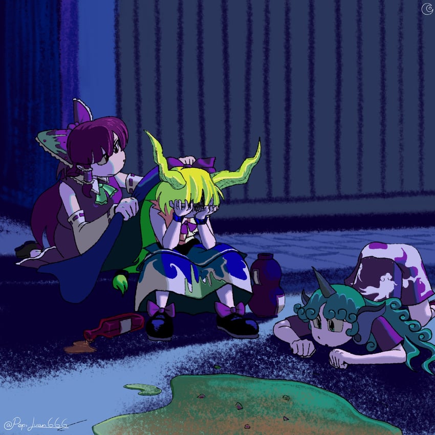 hakurei reimu, ibuki suika, and komano aunn (touhou) drawn by pepijuan