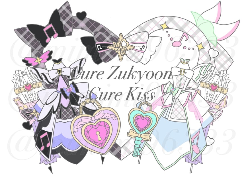 cure zukyuun and cure kiss (precure and 1 more) drawn by mimimi96333