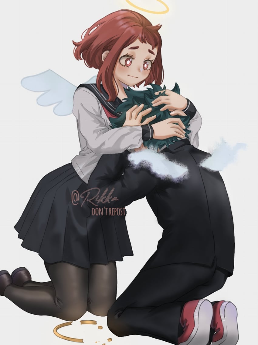 midoriya izuku and uraraka ochaco (boku no hero academia) drawn by rikka_(qgirl_26)