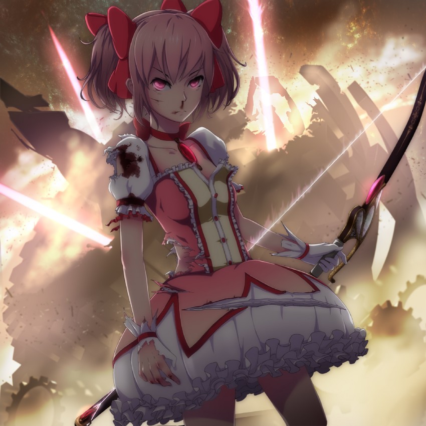 kaname madoka and walpurgisnacht (mahou shoujo madoka magica) drawn by niketora