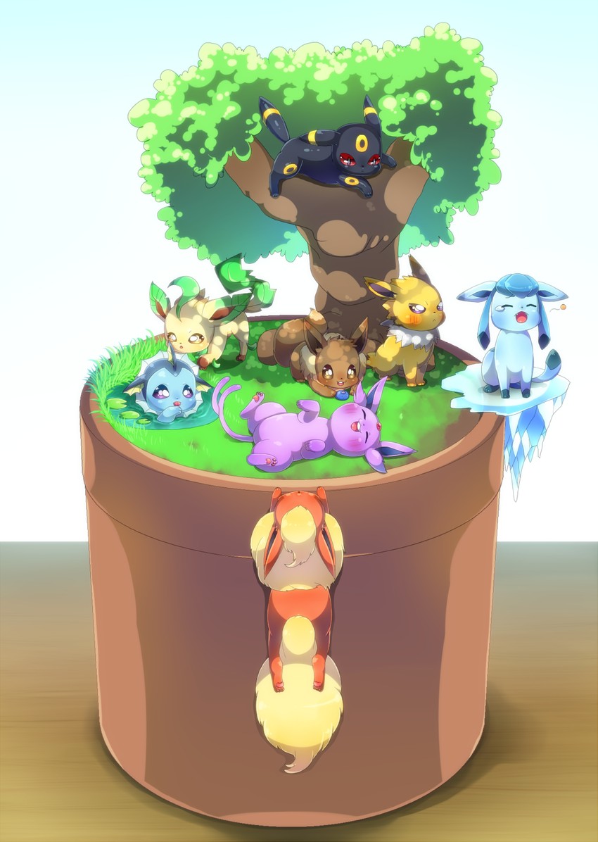 eevee, umbreon, glaceon, vaporeon, espeon, and 3 more (pokemon) drawn by naoto_(yandereheaven)