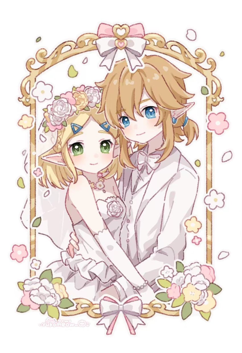 link and princess zelda (the legend of zelda and 1 more) drawn by yukomeow