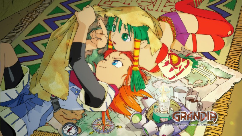 feena and justin (grandia and 1 more) drawn by hontani_toshiaki