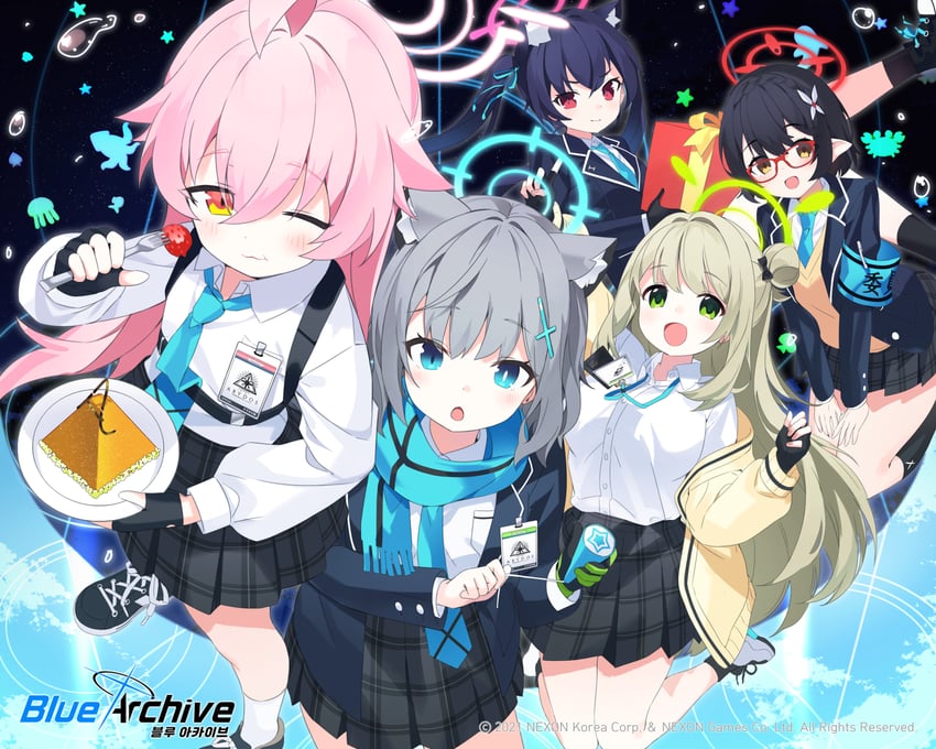 shiroko, hoshino, nonomi, serika, and ayane (blue archive) drawn by gogoco