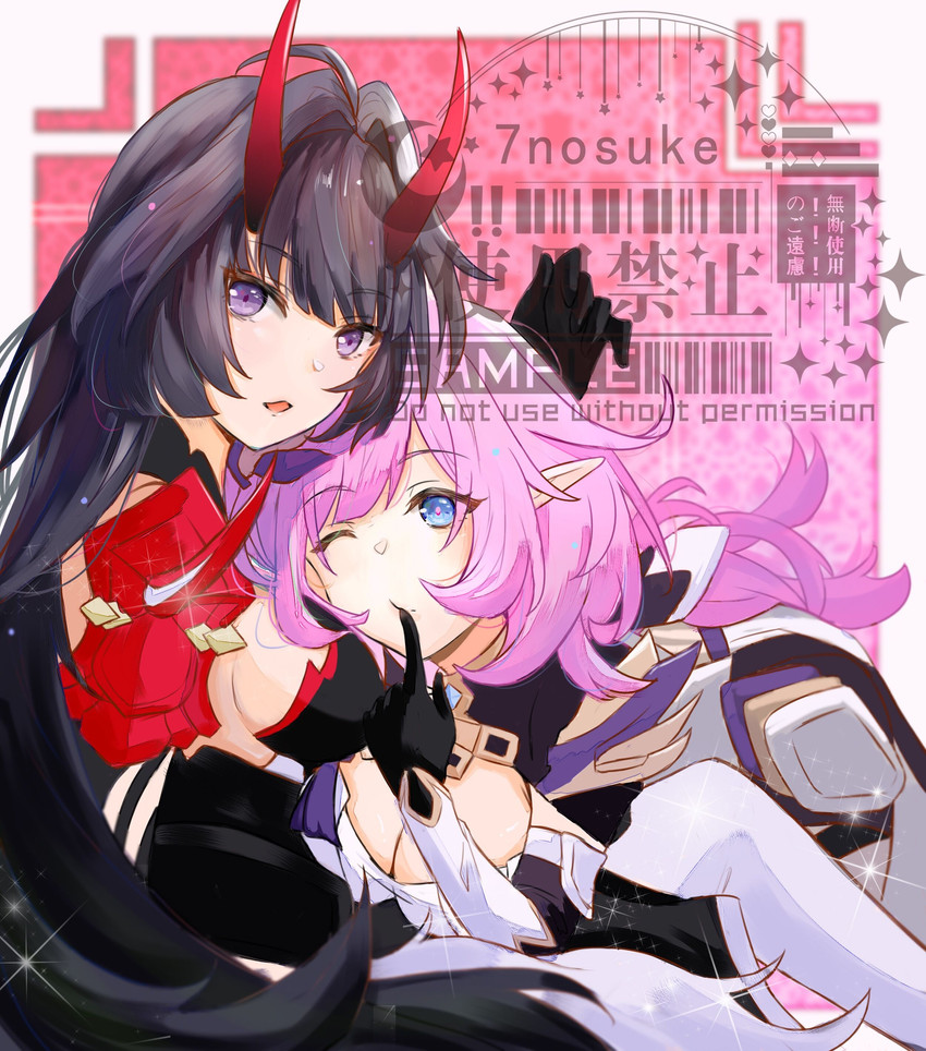 elysia and raiden mei (honkai and 1 more) drawn by 7nosukejiang