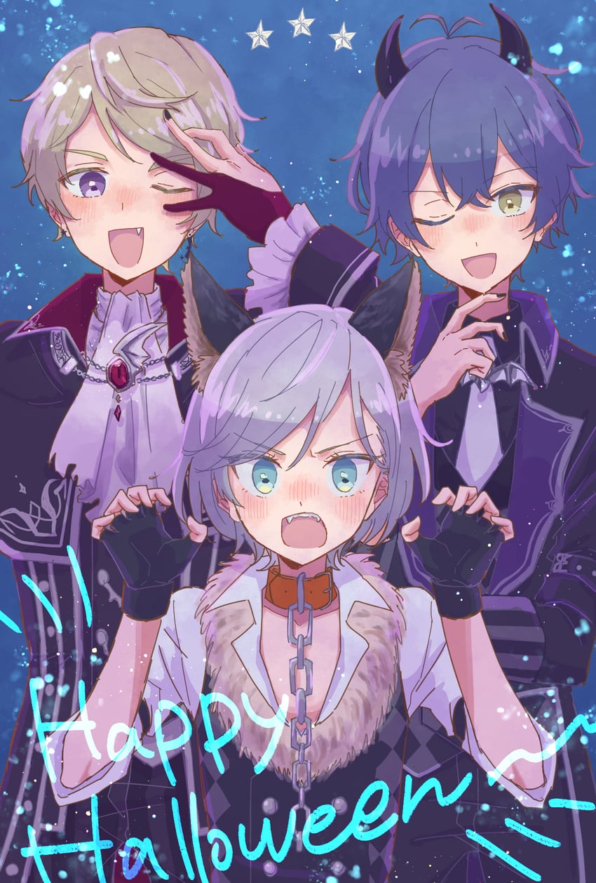 kagemiya kei, shido akira, and gekkoin noel (dankira!!!) drawn by seta_tasuku