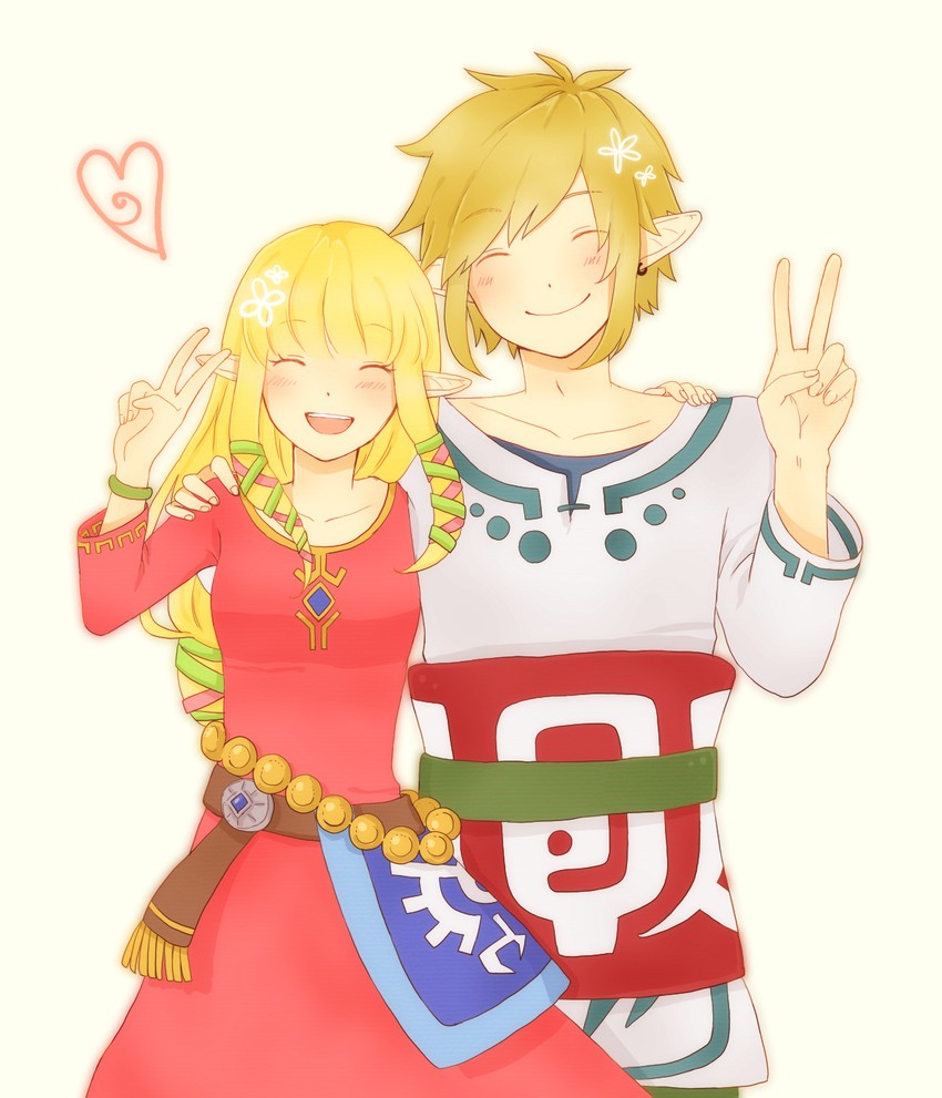 link and princess zelda (the legend of zelda and 1 more) drawn by karury