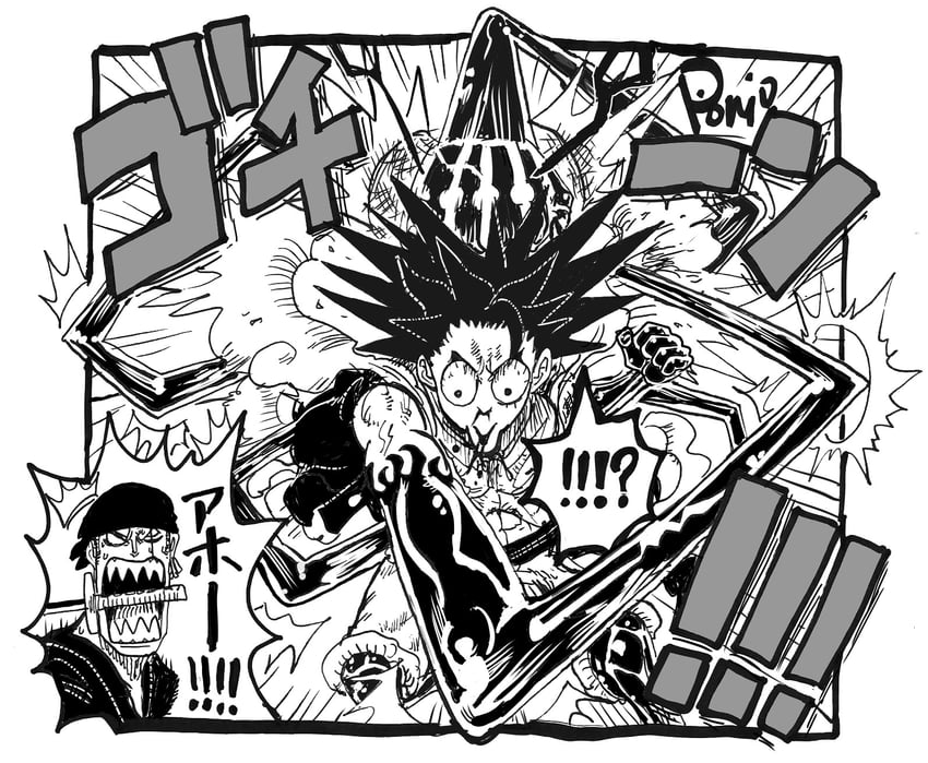 monkey d. luffy and roronoa zoro (one piece) drawn by nishiponi