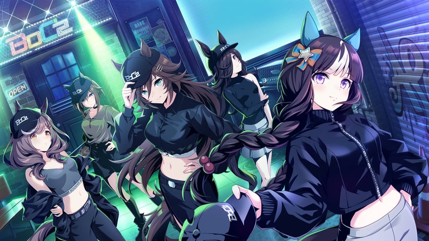 rice shower, matikane tannhauser, cheval grand, mr. c.b., and hokko tarumae (umamusume)