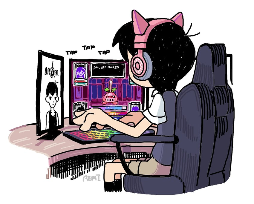 sunny, omori, aubrey, and sir maximus (omori) drawn by remi_(mozzaremi)