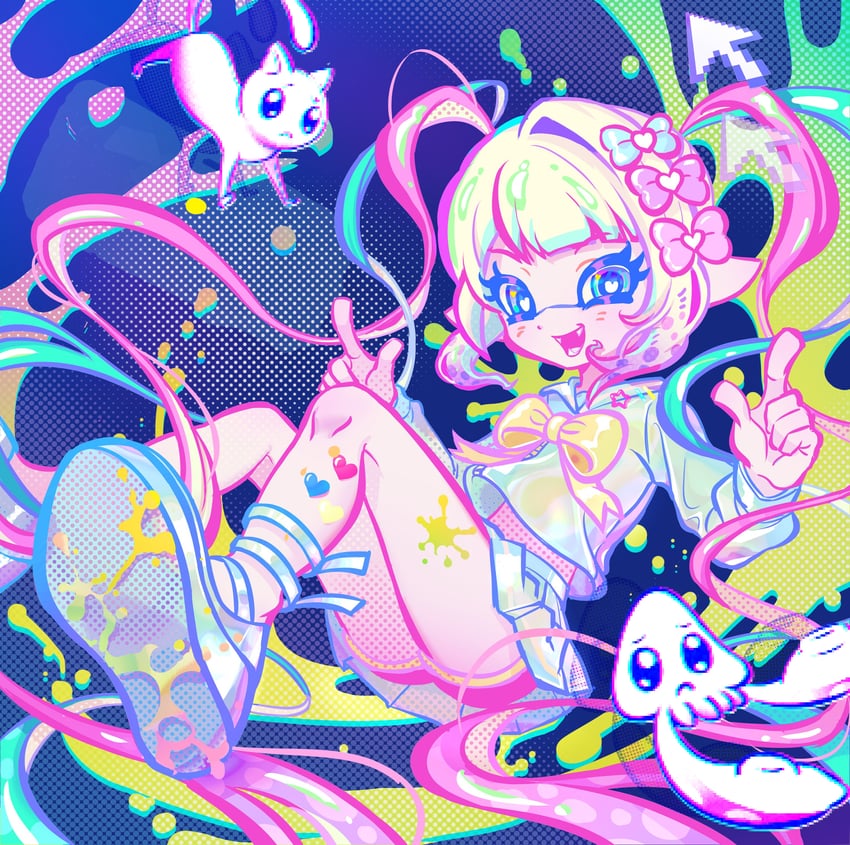 chouzetsusaikawa tenshi-chan and pien cat (splatoon and 1 more) drawn by molarmolarr