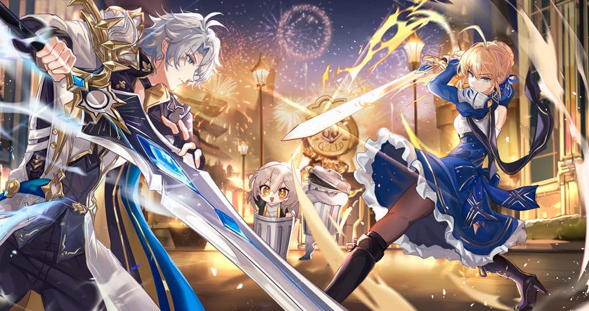 artoria pendragon, saber, trailblazer, stelle, phainon, and 1 more (fate and 4 more) drawn by vardan