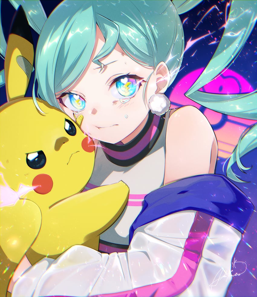 hatsune miku and pikachu (pokemon and 3 more) drawn by aka_tonbo_(lililil)