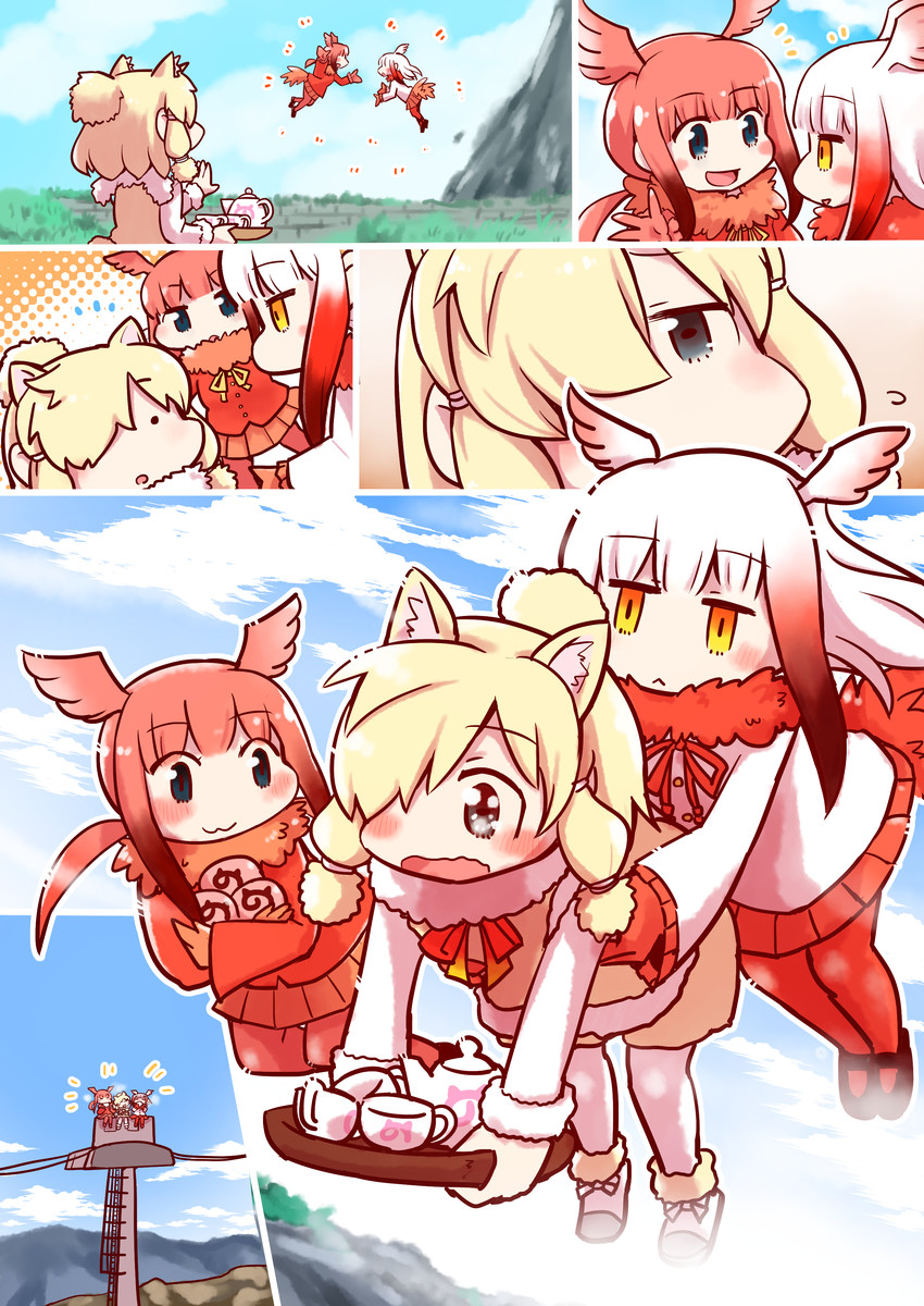 japanese crested ibis, alpaca suri, and scarlet ibis (kemono friends) drawn by nobuyoshi-zamurai