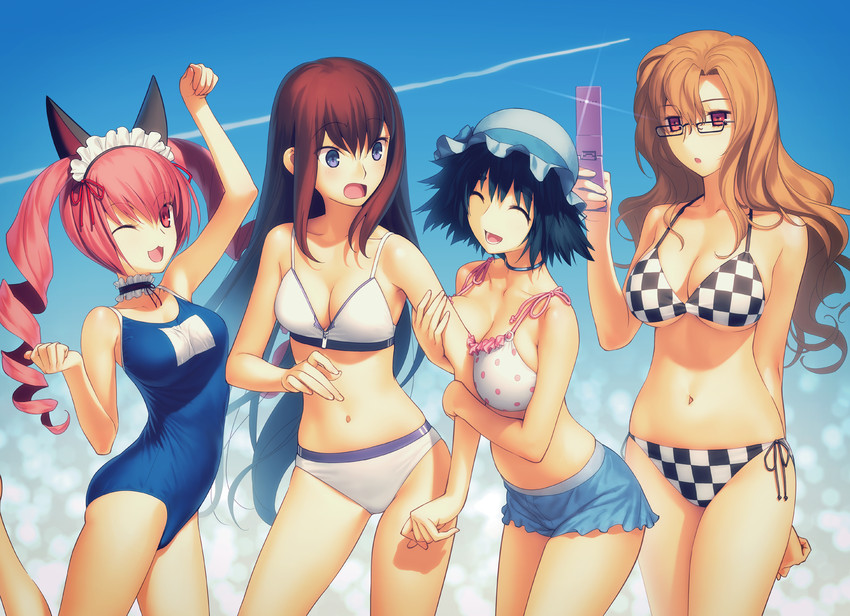 makise kurisu, shiina mayuri, akiha rumiho, and kiryuu moeka (steins;gate) drawn by koyama_hirokazu