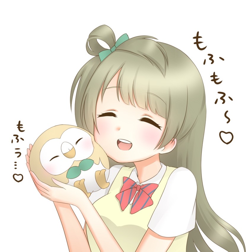 minami kotori and rowlet (pokemon and 3 more) drawn by takochan77