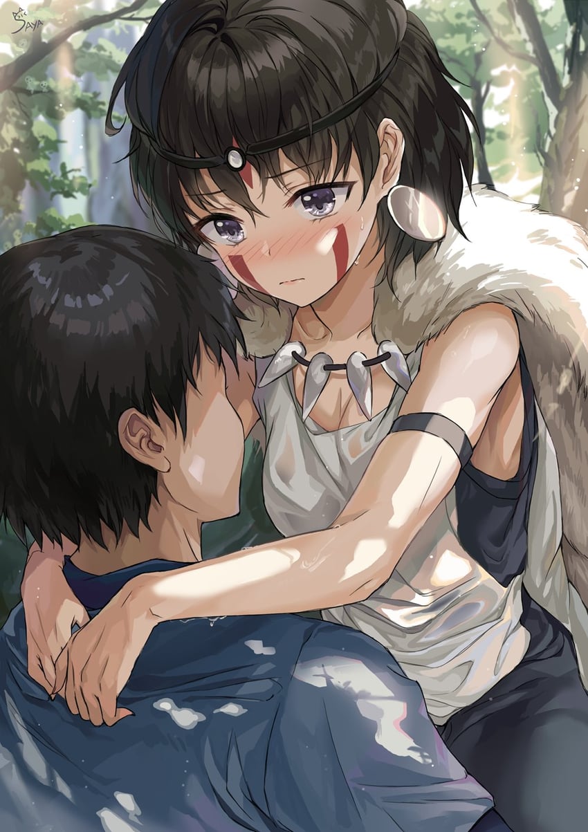san and ashitaka (studio ghibli and 1 more) drawn by saya_(mychristian2)