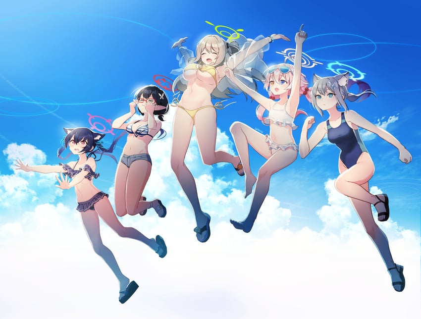 shiroko, hoshino, nonomi, serika, and ayane (blue archive) drawn by goyain