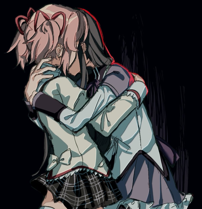 akemi homura and kaname madoka (mahou shoujo madoka magica) drawn by kuro_miumu