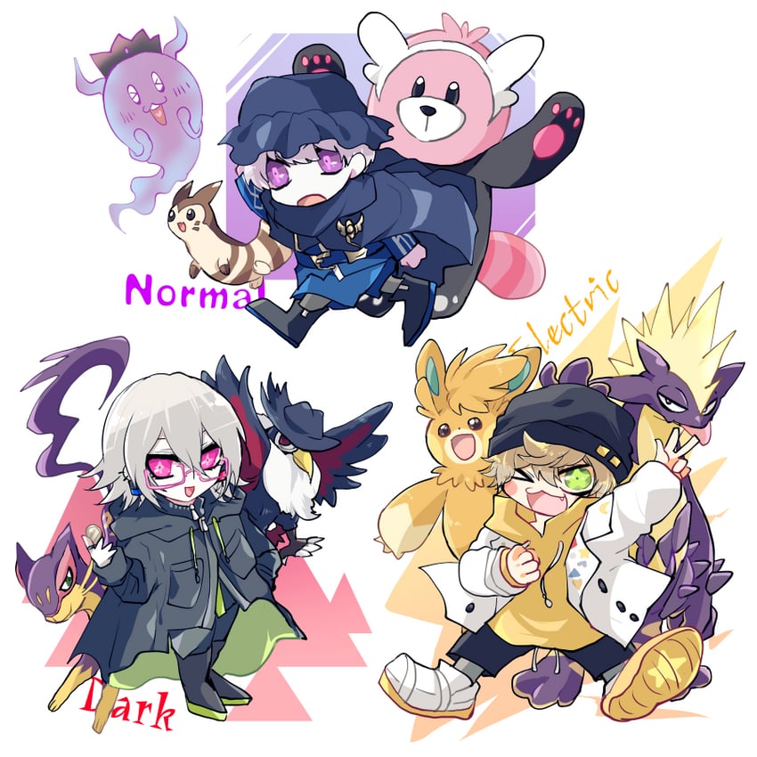 furret, toxtricity, yuma kokohead, bewear, pawmot, and 5 more (pokemon and 1 more) drawn by negi_(ngng_9)