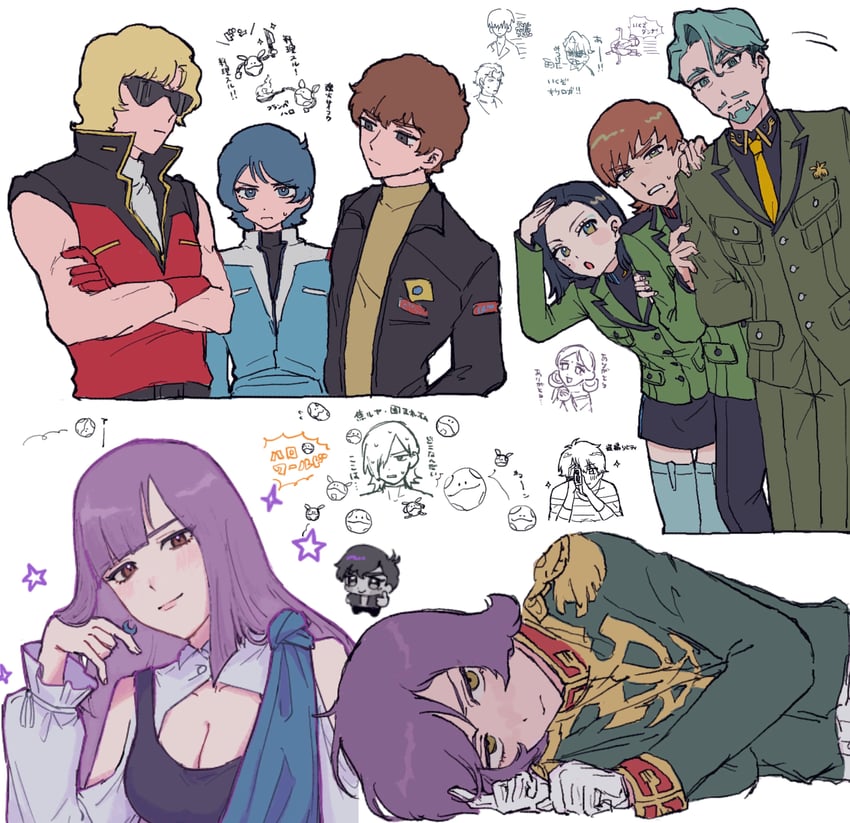 haro, amuro ray, kamille bidan, challia bull, allelujah haptism, and 9 more (gundam and 5 more) drawn by cle_423