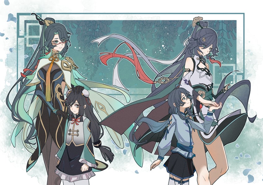 shenhe, fu hua, xianyun, and cheng lixue (genshin impact and 3 more) drawn by mimkmo