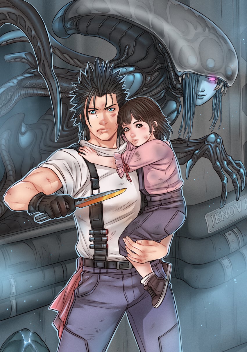 zack fair, marlene wallace, and jenova (final fantasy and 4 more) drawn by crylin6
