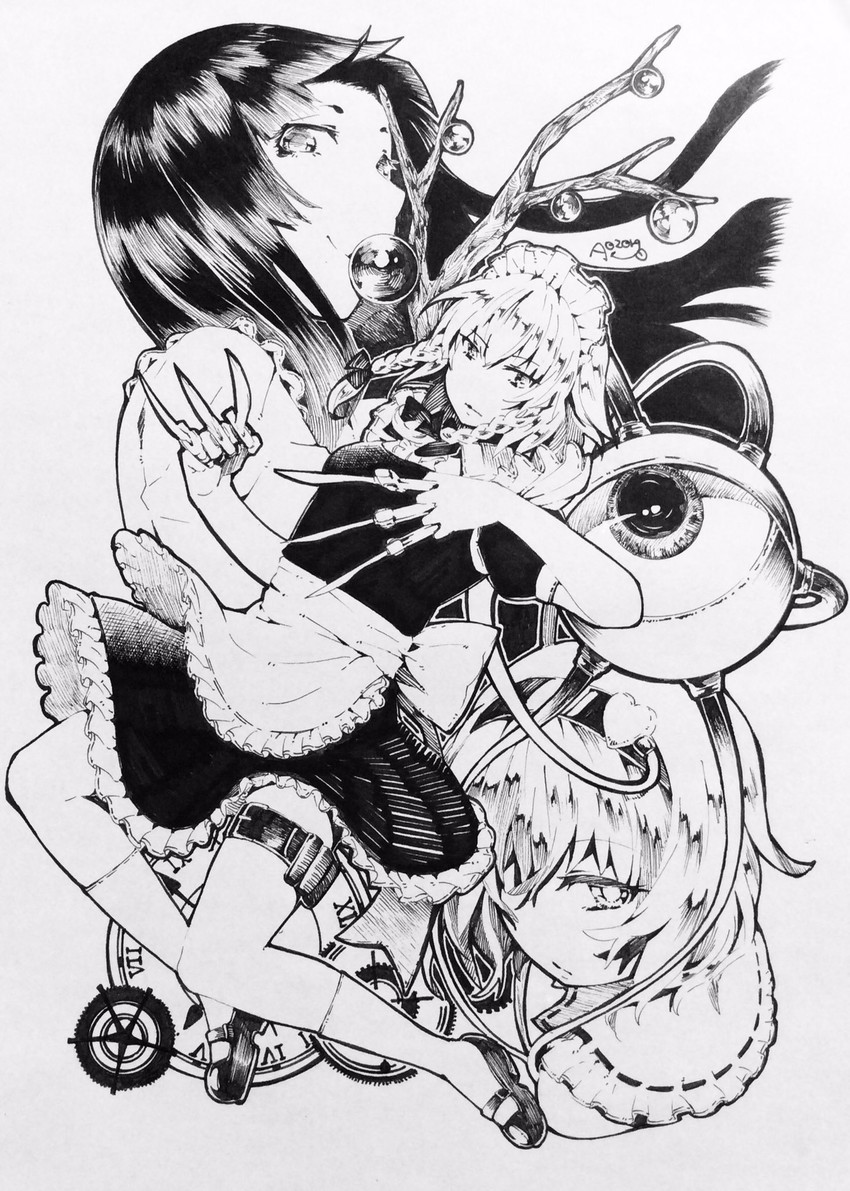 izayoi sakuya, komeiji satori, and houraisan kaguya (touhou) drawn by aozora_taf