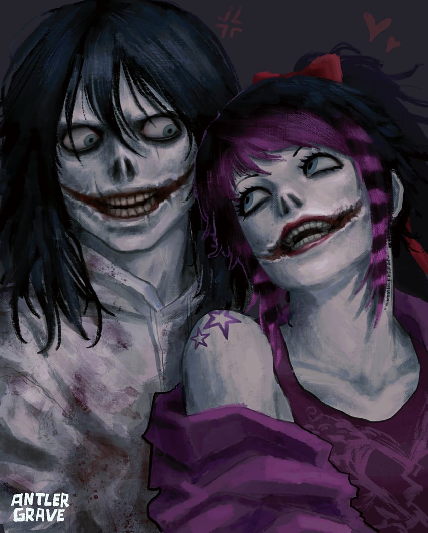 jeff the killer and nina the killer (creepypasta) drawn by antlergrave