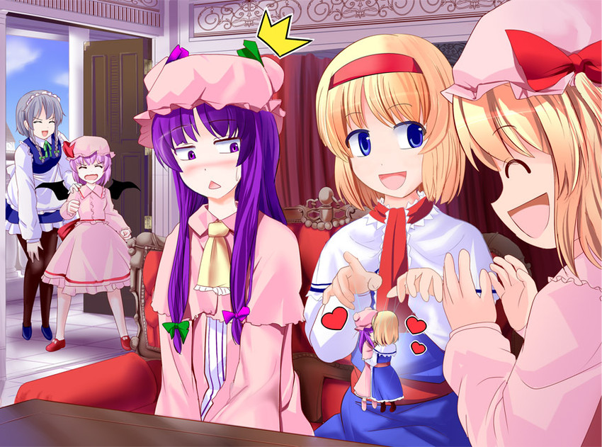 remilia scarlet, flandre scarlet, izayoi sakuya, alice margatroid, and patchouli knowledge (touhou) drawn by a_(aaaaaaaaaaw)
