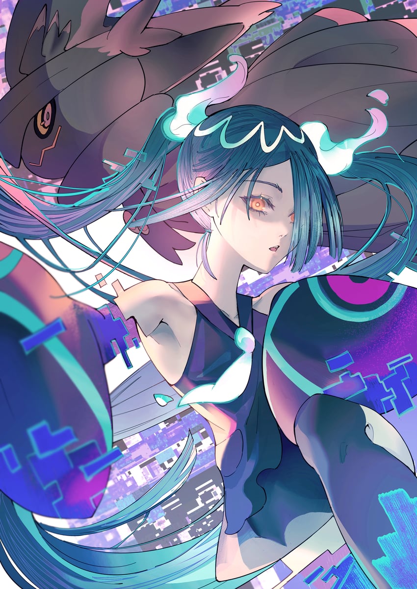 hatsune miku and ghost miku (pokemon and 2 more) drawn by ansel_amanno