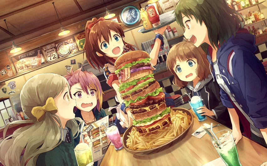 suou momoko, satake minako, handa roco, nagayoshi subaru, and maihama ayumu (idolmaster and 2 more) drawn by marimo_(momiage)