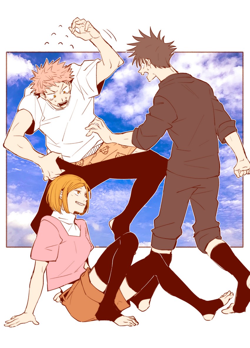itadori yuuji, fushiguro megumi, and kugisaki nobara (jujutsu kaisen) drawn by werty_0w0