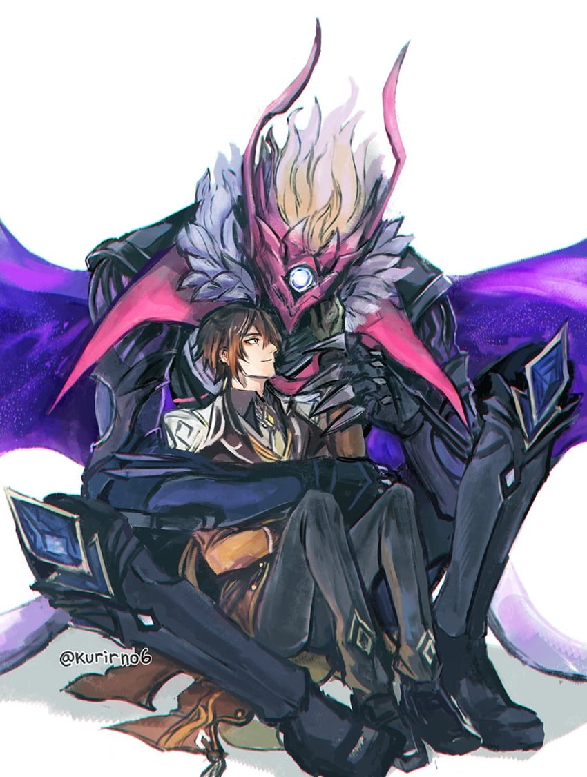 zhongli and tartaglia (genshin impact) drawn by kurirno6