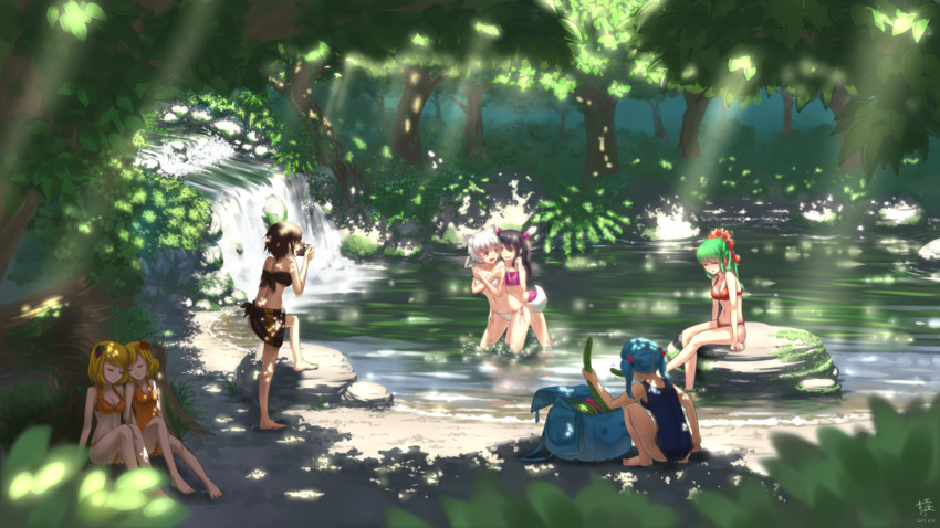 shameimaru aya, inubashiri momiji, kawashiro nitori, kagiyama hina, himekaidou hatate, and 2 more (touhou) drawn by qingmingtongzi