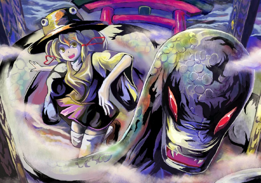 moriya suwako, pyonta, and mishaguji (touhou) drawn by smison