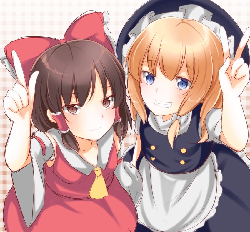 hakurei reimu and kirisame marisa (touhou) drawn by utako_(kuromosuki)