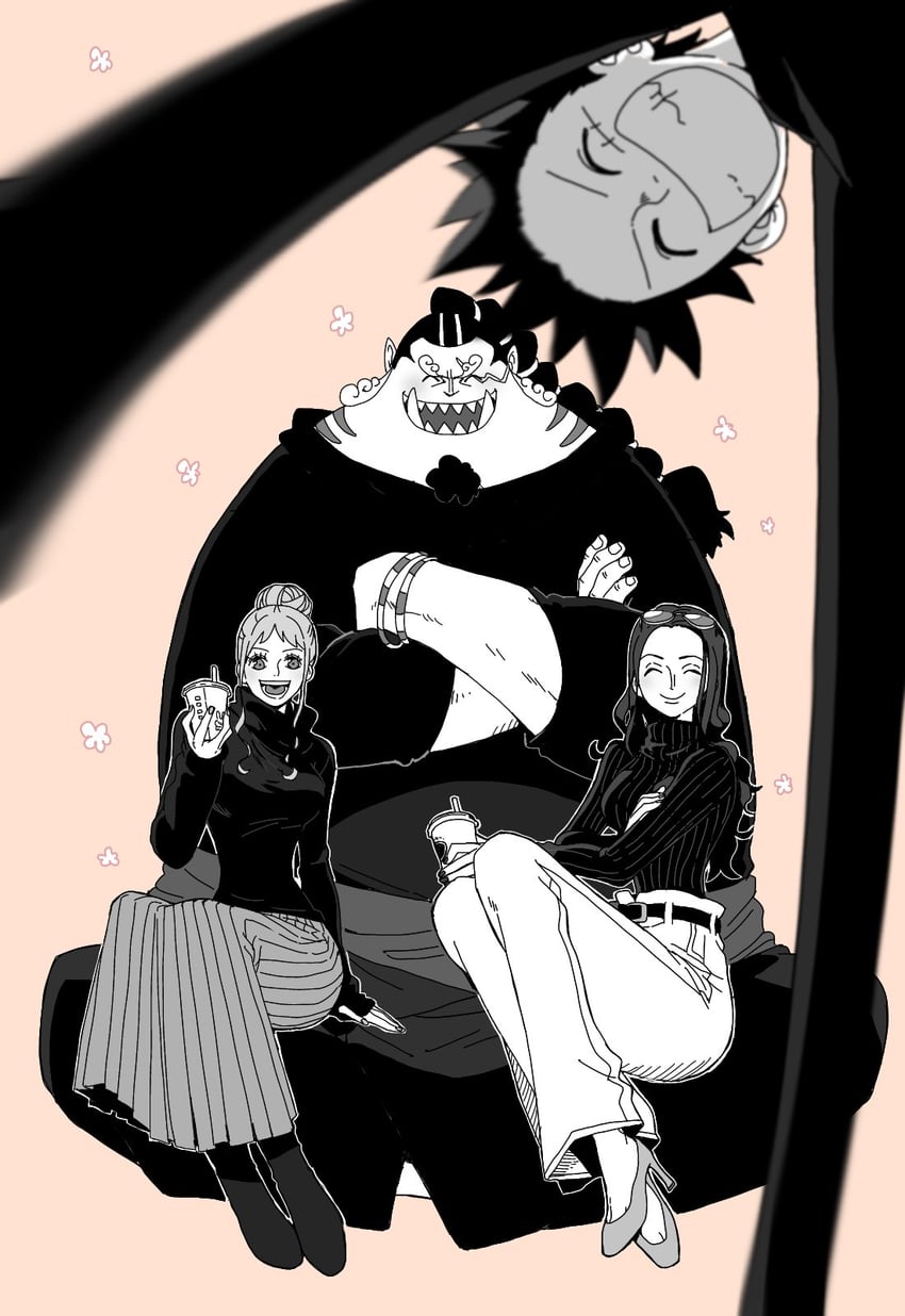 nami, monkey d. luffy, nico robin, and jinbe (one piece) drawn by tanaka_(tanakya123)
