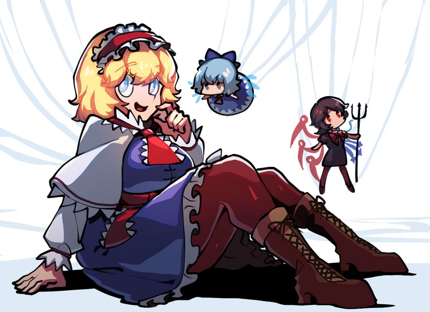 cirno, alice margatroid, and houjuu nue (touhou) drawn by iganashi1