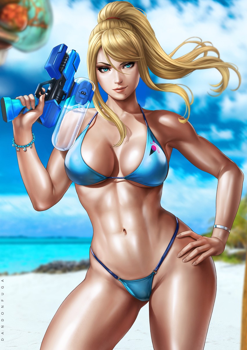 samus aran, metroid, and metroid larva (splatoon and 2 more) drawn by dandon_fuga